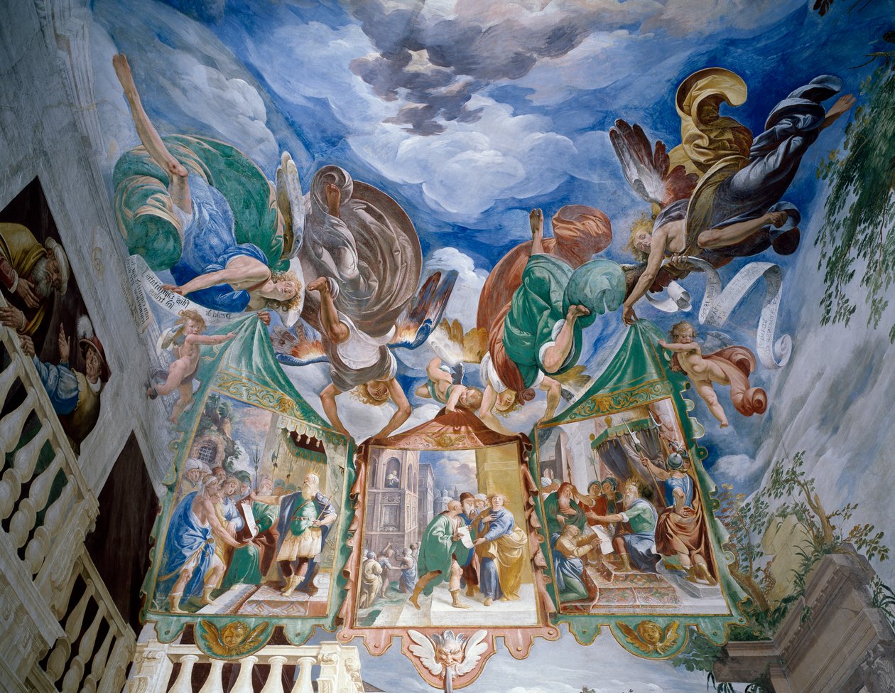 Jesus presenteras för Pilatus, detalj från valvet fresker av Antonio d