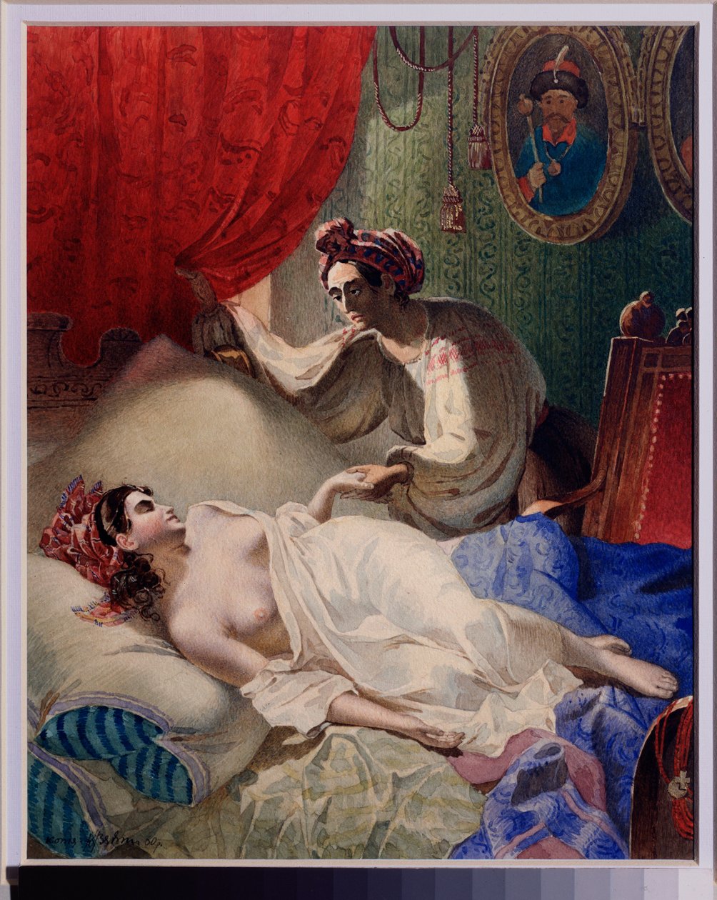 Illustration till dikten ""Poltava"" av Alexander Pushkin (1799-1837). Verk av Taras Grigoryevich Shevchenko (Shevchenko) (1814-1861), akvarell, bläck och guld på papper av Taras Grigoryevich Shevchenko