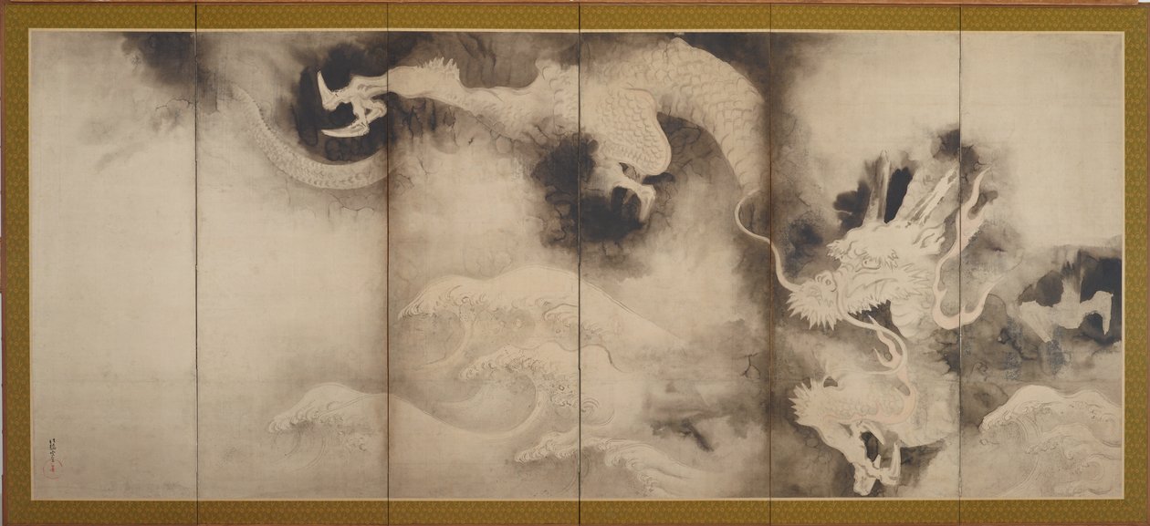 Drakar och moln, Edo Period (bläck och rosa nyans på papper) av Tawaraya Sotatsu