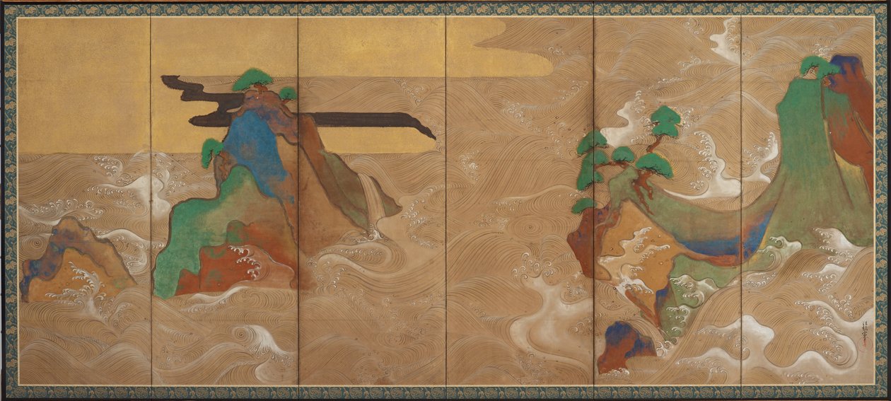 Vågor vid Matsushima, Edo-perioden (bläck, färg, guld och silver på papper) av Tawaraya Sotatsu