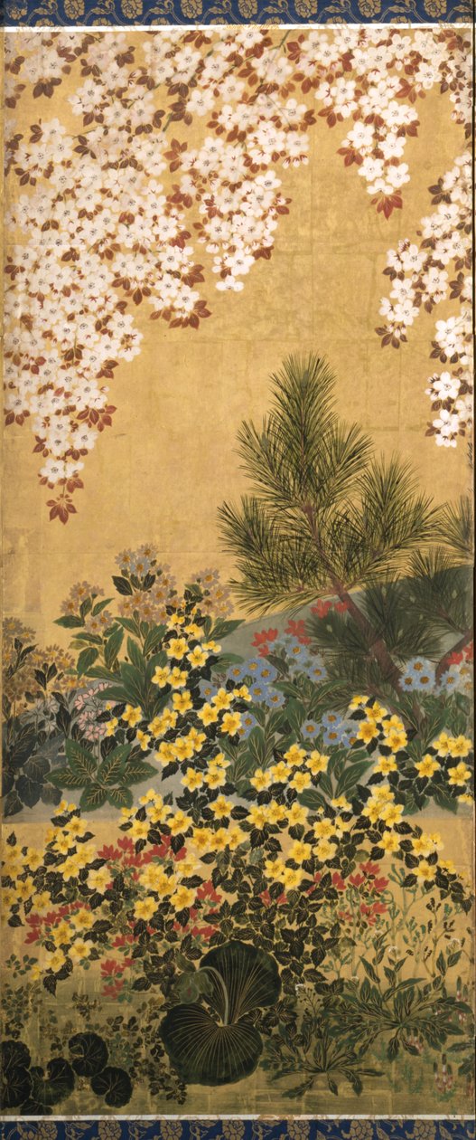 Blommor och fjärilar (bläck, färg och bladguld på papper) av Tawaraya Sotatsu