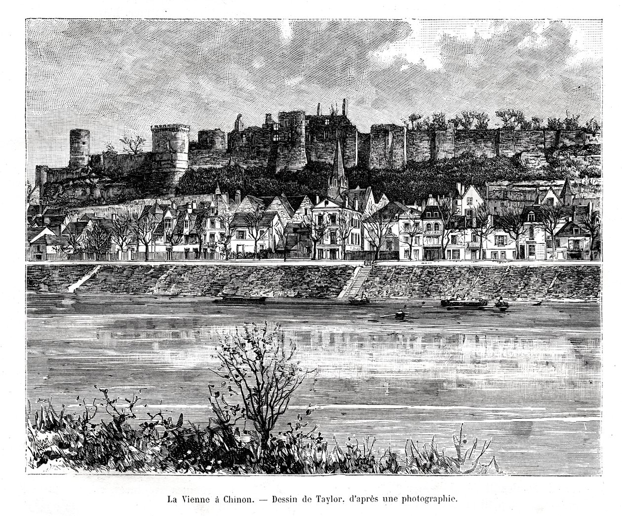 Chinon och floden Vienne, Frankrike, 1800-talet av Taylor