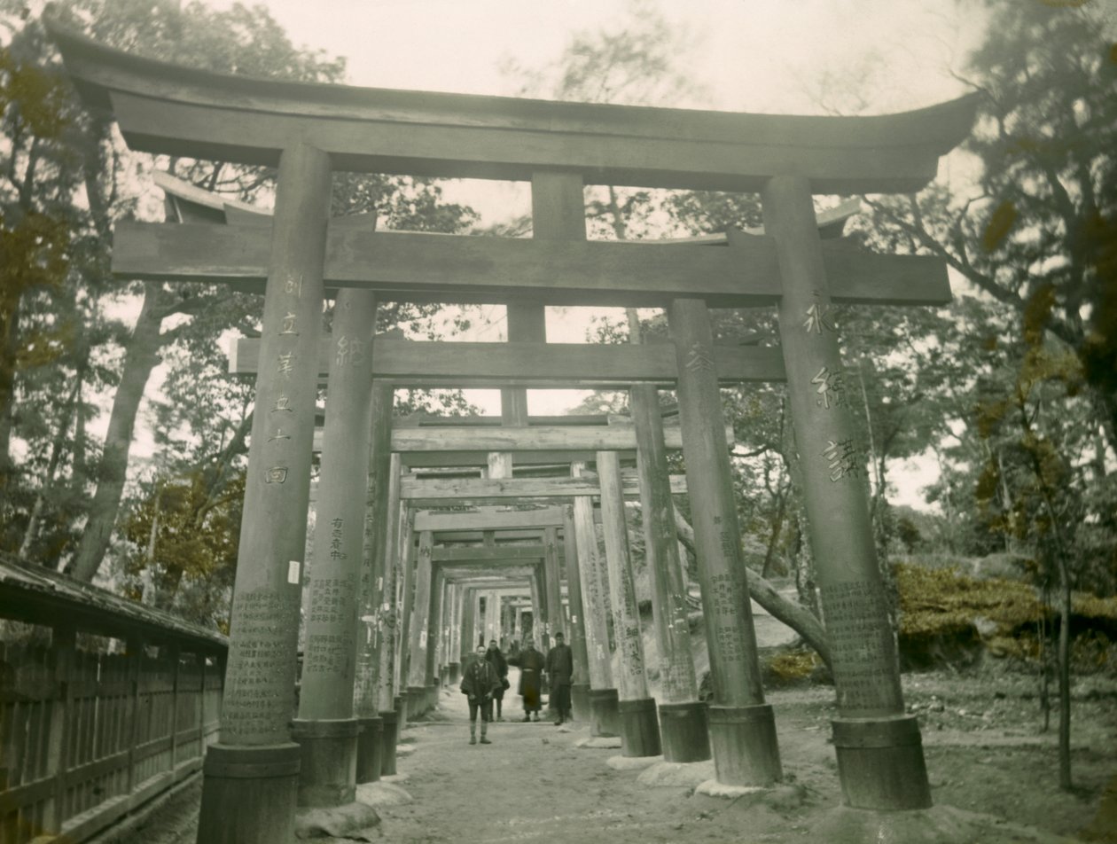 Torii i Inari-helgedomen i Kyoto, ca 1900 - 1915 (fotografi) av Teijiro Takagi