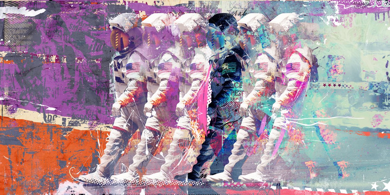Astronaut Moonwalk, 2015 (blandade media på duk) av Teis Albers