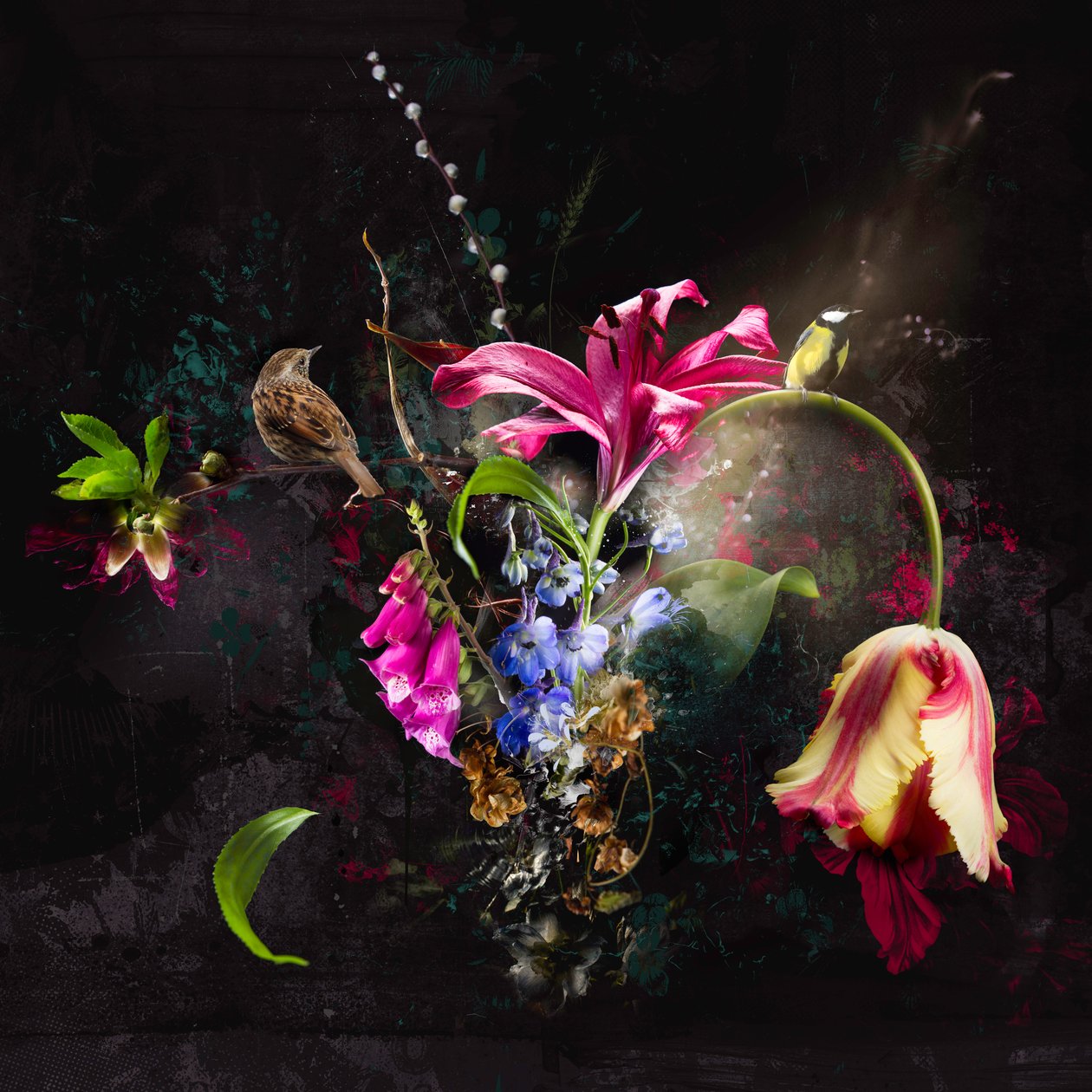 BOUQUET XXI, 2018 (blandade media på duk) av Teis Albers