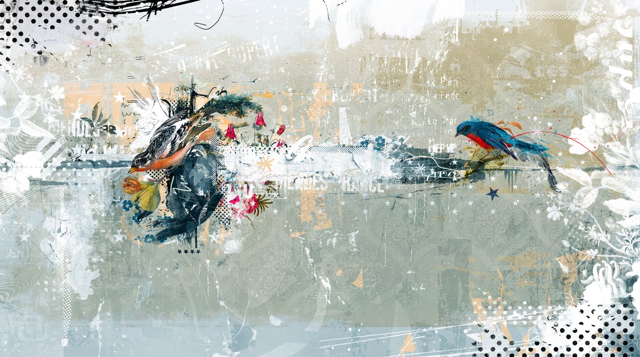 Birdalicious, 2014 (Collage på duk) av Teis Albers
