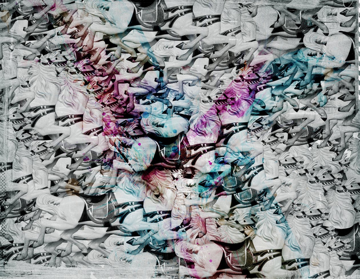 Crazy Horses, 2014 (collage på duk) av Teis Albers
