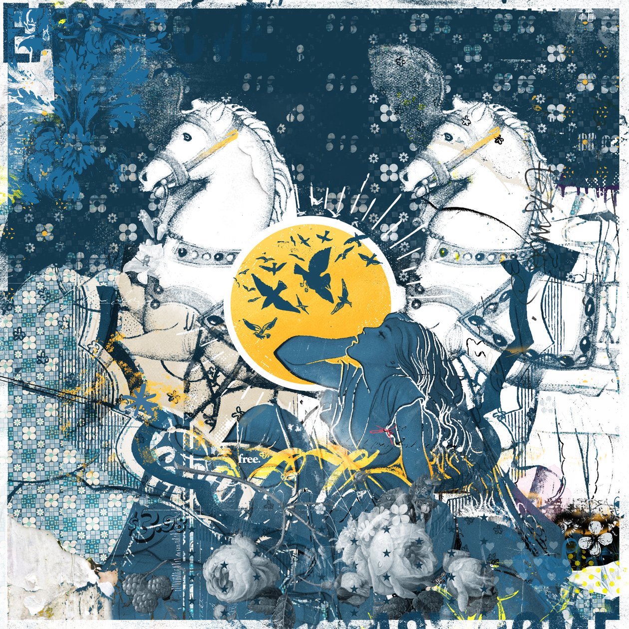 Dreams of Showponies, 2017 (Collage på duk) av Teis Albers