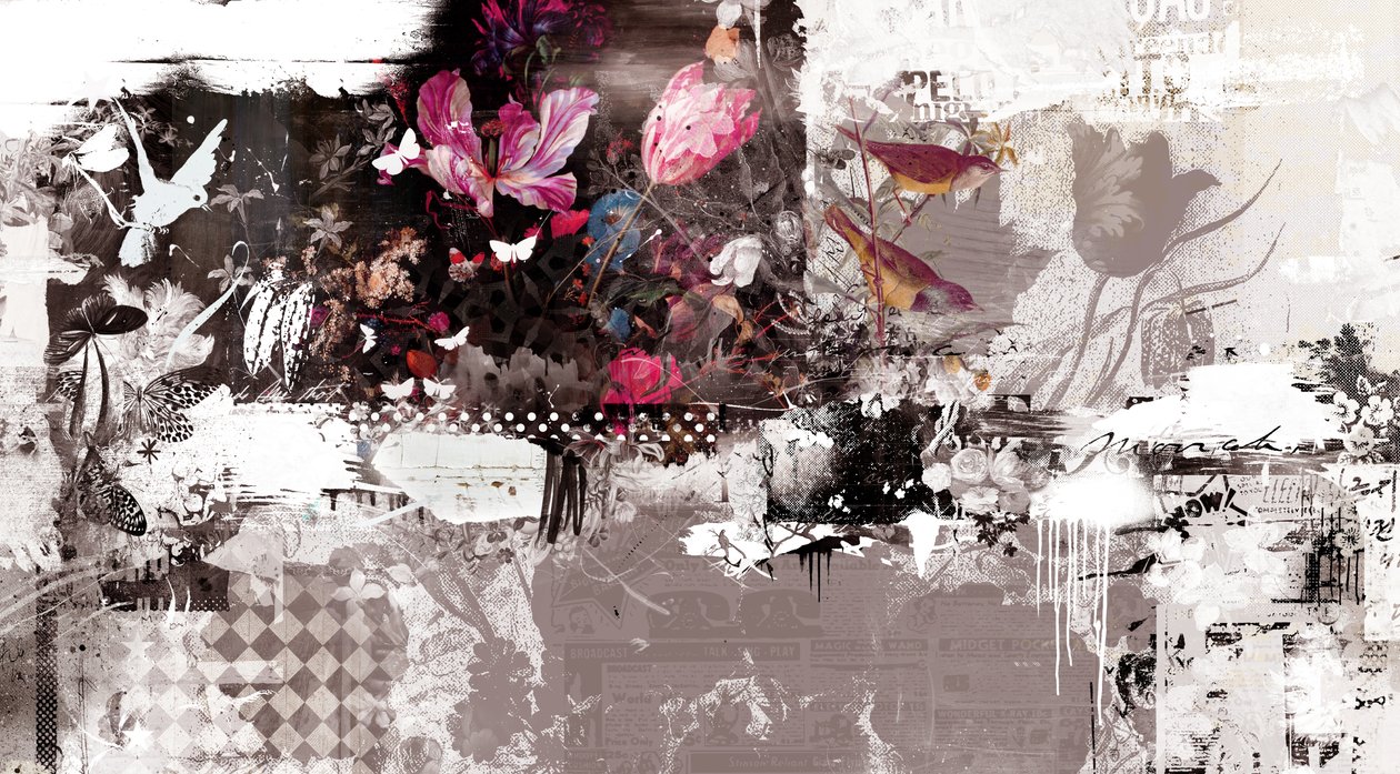 Love Birds III, 2014 (Collage på duk) av Teis Albers