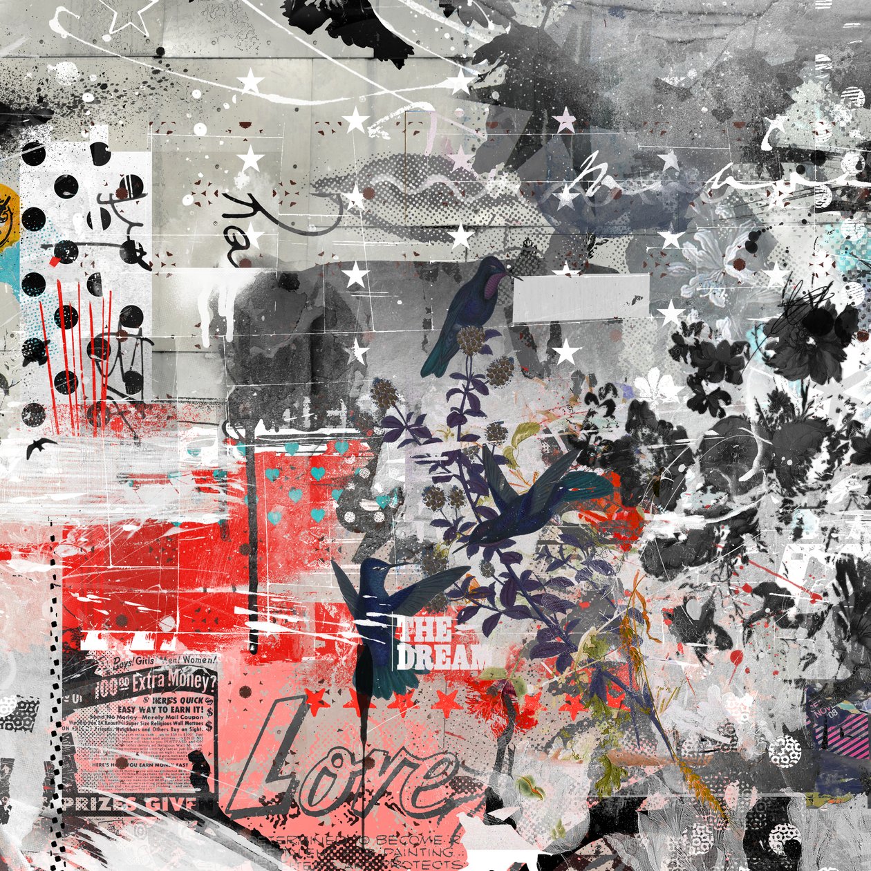 Love the dream, 2015 (mixed media på duk) av Teis Albers