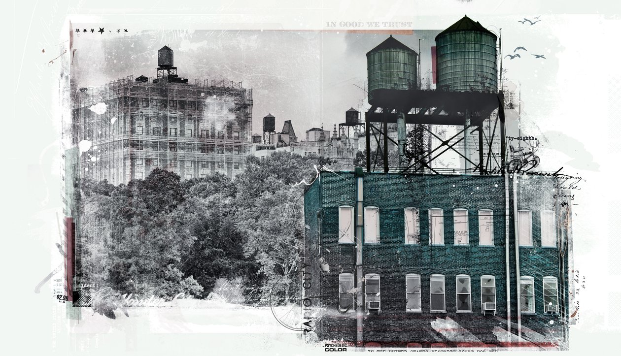 NYC II, 2017 (collage på duk) av Teis Albers