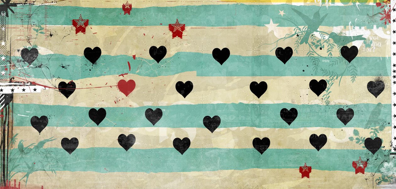 Rows of Hearts, 2016 (Collage på duk) av Teis Albers