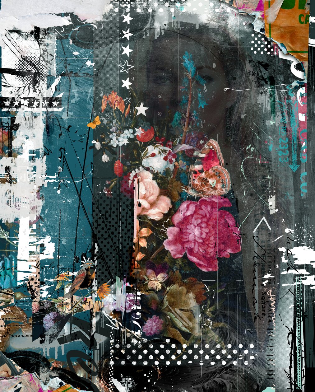 Njut av solen, 2014 (mixed media på duk) av Teis Albers