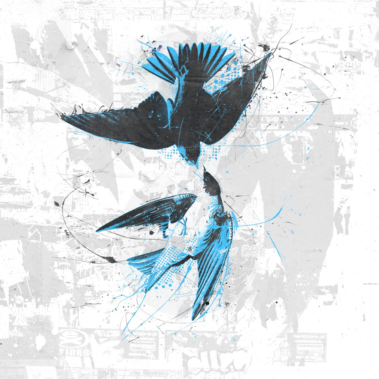 Spiraling Birds II, 2017 (Collage på duk) av Teis Albers
