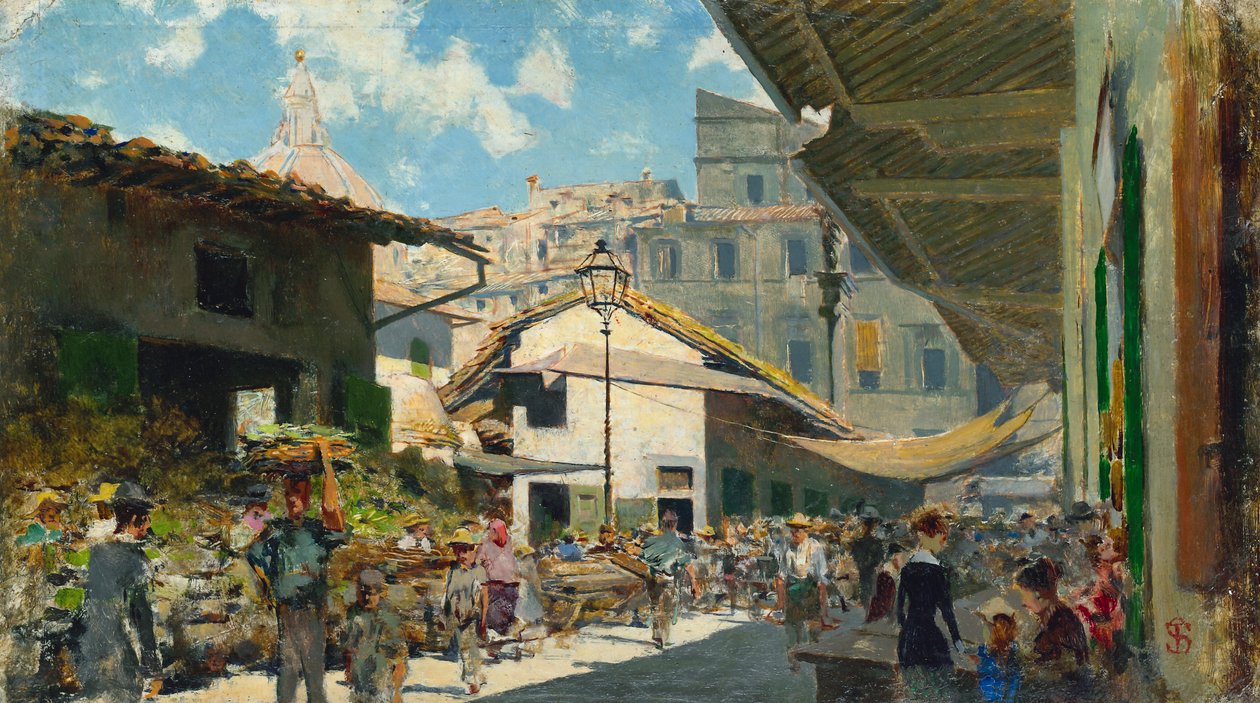 Gamla marknaden, ca 1882-84 (olja på papp) av Telemaco Signorini