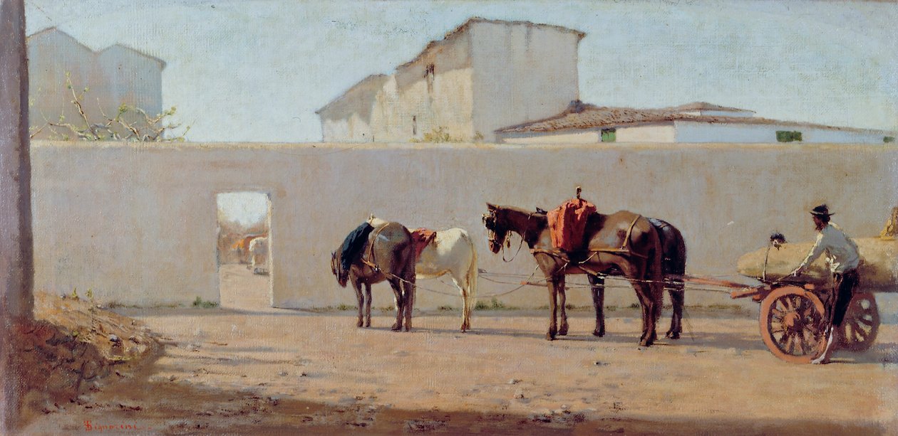 En vårmorgon. Den vita väggen, ca 1867 (olja på duk) av Telemaco Signorini