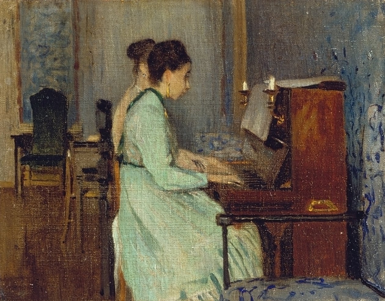 Pianolektion, ca 1868 (olja på duk) av Telemaco Signorini