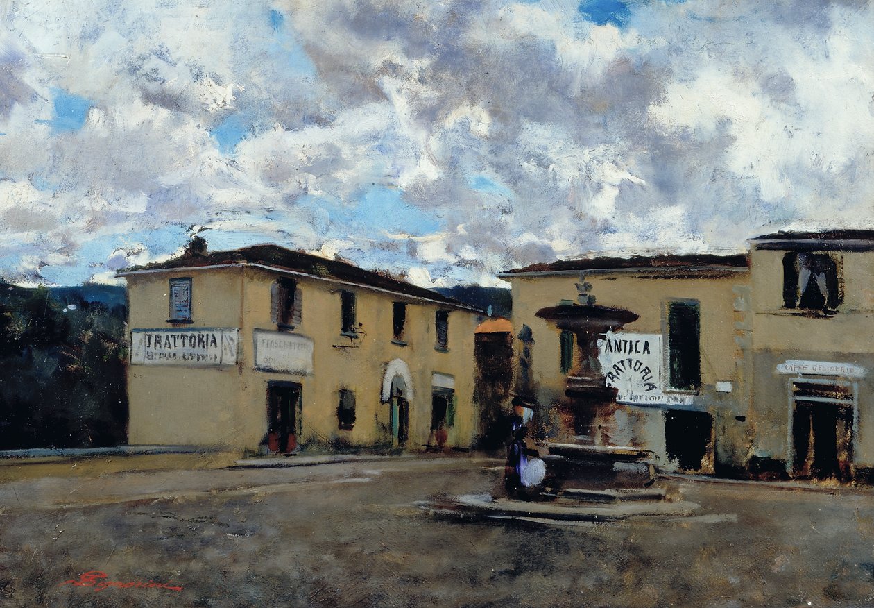 Torget i Settignano, ca 1889 (olja på duk) av Telemaco Signorini