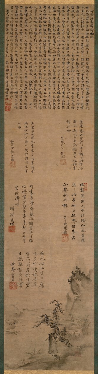 Landskap (紙本墨画淡彩山水図, shihon bokuga tansai sansuizu) av Tenshō Shūbun