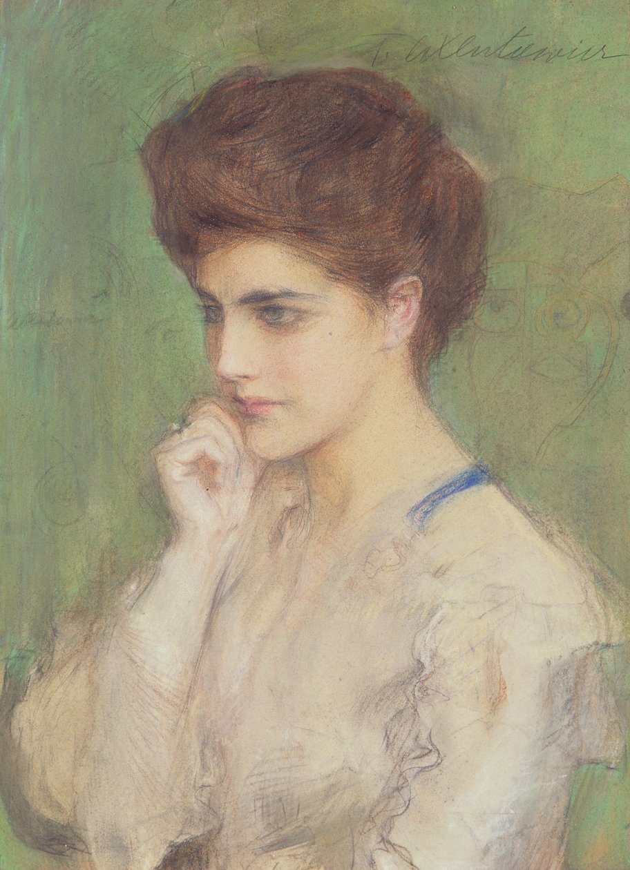 Woman Deep in Thought, c.1910 (pastell på papper) av Teodor Axentowicz