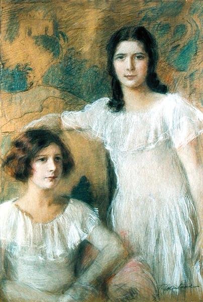 Porträtt av två flickor, ca 1910 (pastell ombord) av Teodor Axentowicz