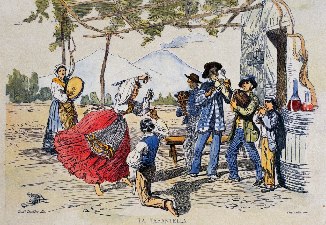 Napolitansk tarantella, gravyr från teckning av Teodoro Duclere (1814-1869), Italien av Teodoro Duclere