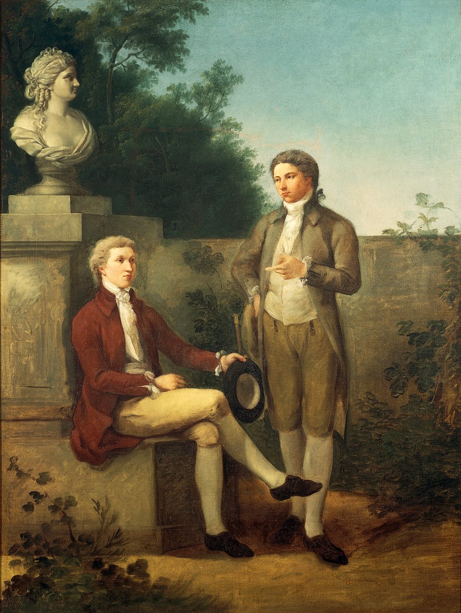 Porträtt av två unga män i trädgården, av Teodoro Matteini (1754-1831), olja på duk av Teodoro Matteini
