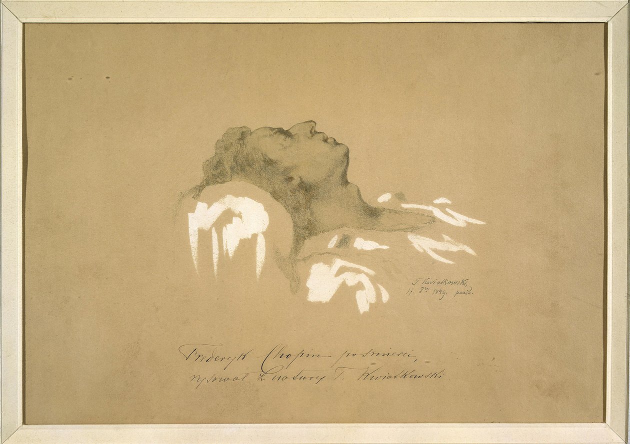Frederic Chopin (1810-1849) på hans dödsbädd av Kwiatkowski, Teofil (1809-1891). Bläck, gouache, grafit på papper av Teofil Kwiatkowski