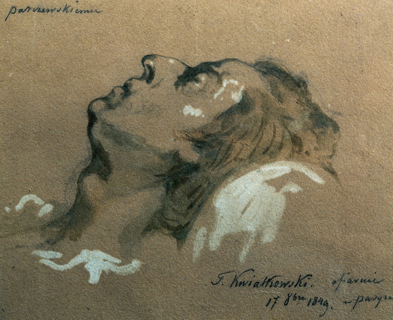 Den polske kompositören och pianisten Frederic Chopin (1810-1840) på sin dödsbädd, skiss av Teofil Kwiatkowski (1809-1891) av Teofil Kwiatkowski