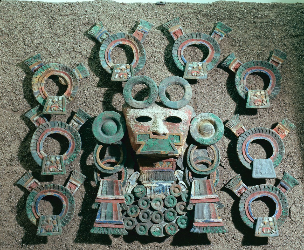Rökelsebrännare (detalj), c.350-550 (polykrom terrakotta) av Teotihuacan
