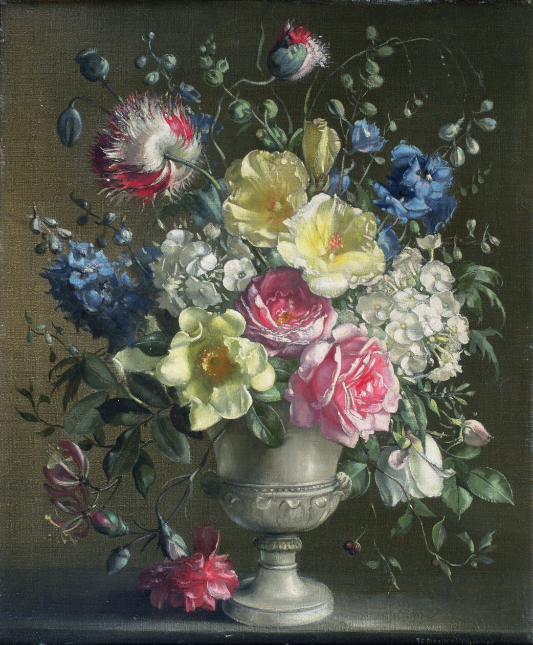Sommarblommor (olja på duk) av Terence Loudon