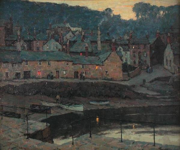 Kväll, Mousehole, Cornwall (olja på duk) av Terrick Williams