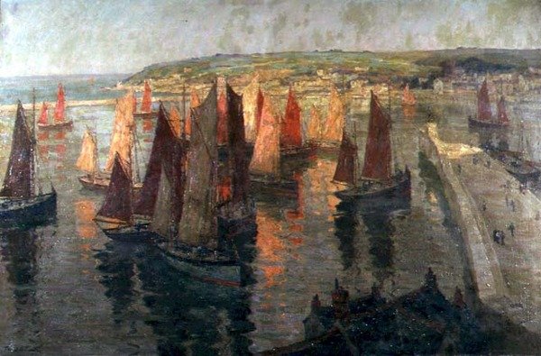 Red and Gold, Brixham (olja på duk) av Terrick Williams