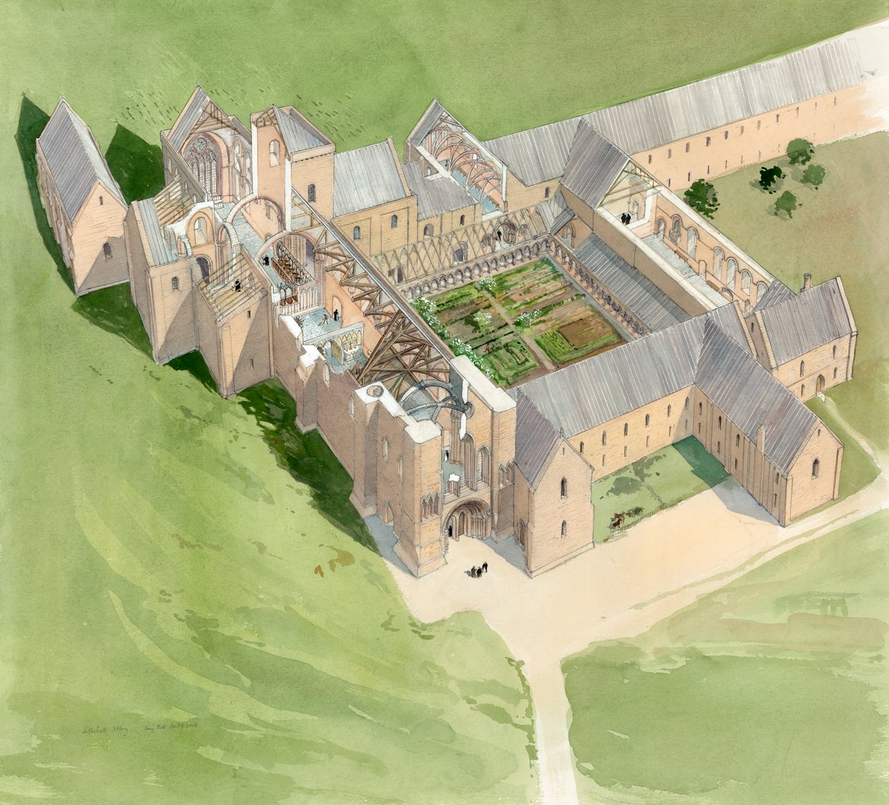 Flygfoto över Lilleshall Abbey, cirka slutet av 1400-talet, c1990-2010 av Terry Ball