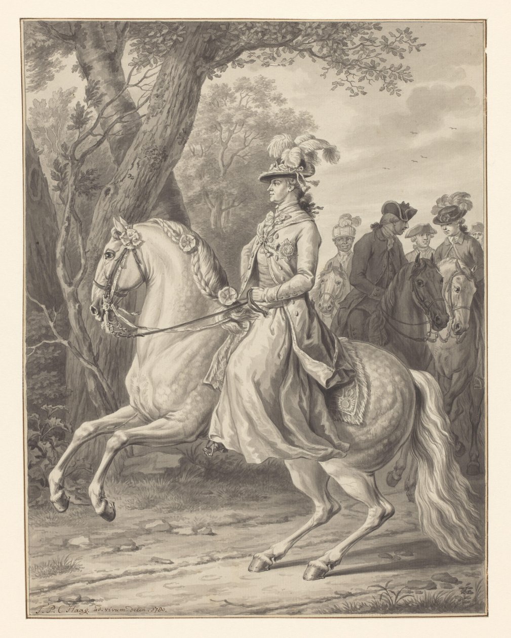 Wilhelmina av Preussen, prinsessan av Orange-Nassau, till häst av Tethart Philip Christian Haag (signed by artist)
