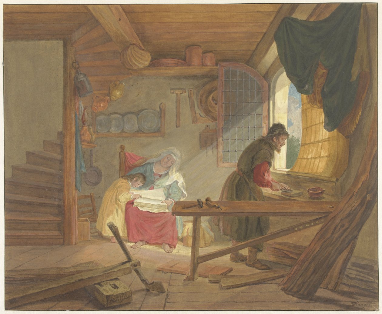 Den heliga familjen i Josefs verkstad av Tethart Philip Christian Haag