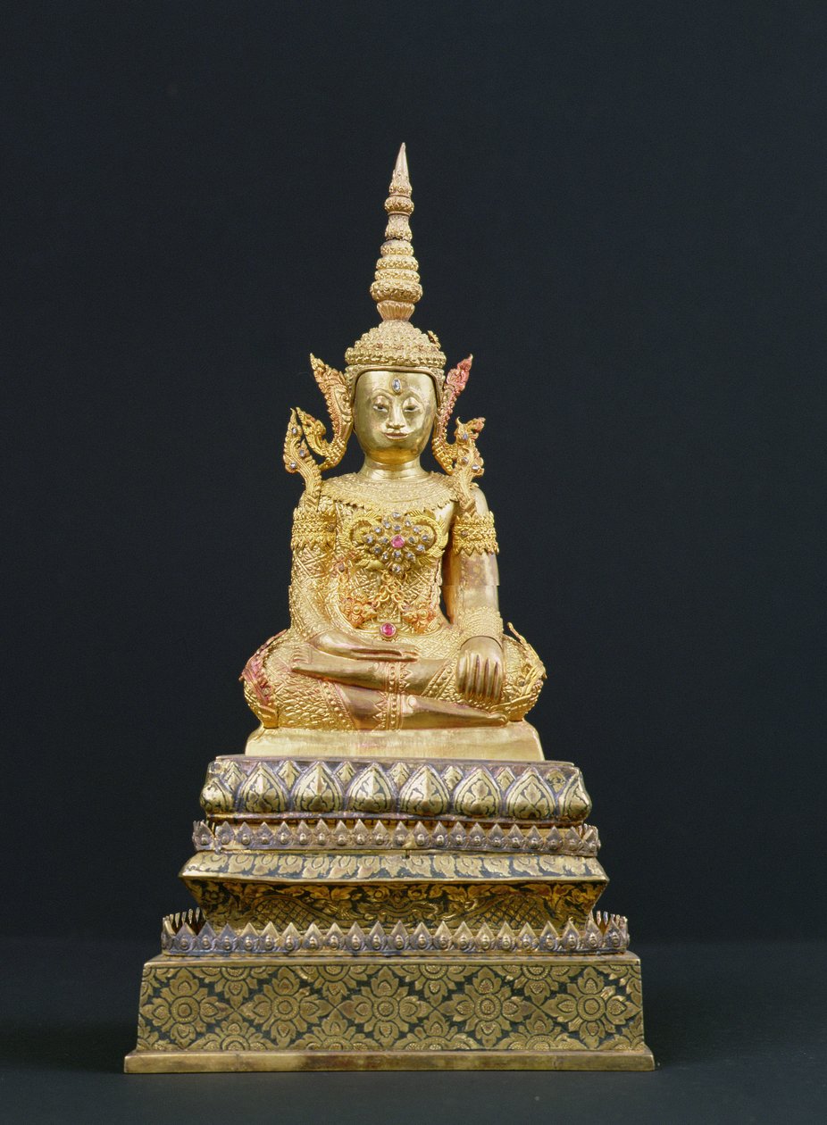 Buddha sittande i meditation, Rattanakosin-perioden (1782-1910) (guld och ädelstenar) av Thai
