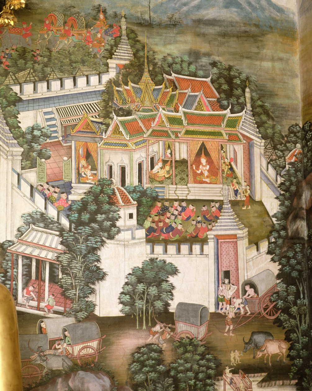 Ett befäst palats (väggmålning) av Thai School
