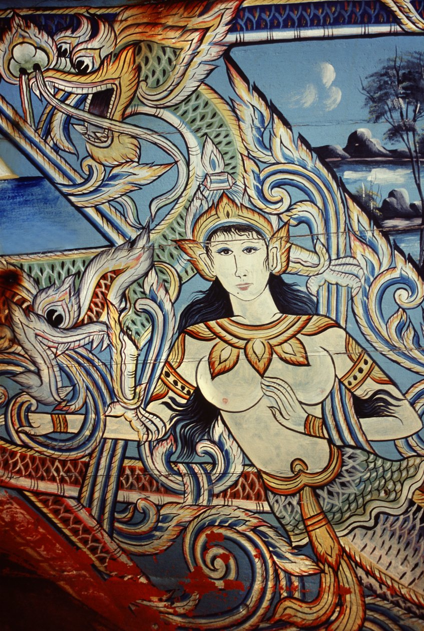 En dekorerad båt i södra Thailand (målat trä) av Thai School