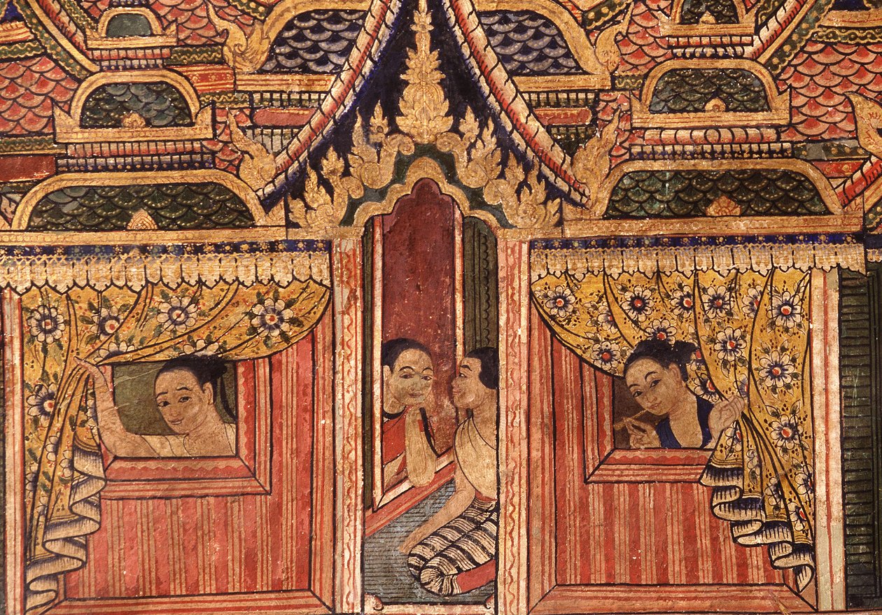 Detalj från en väggmålning på Wat Phra Singh av Thai School