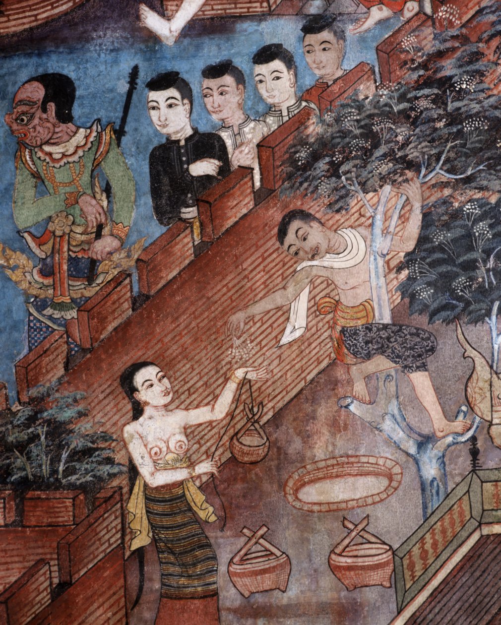 Detalj från en väggmålning i Viharn laikam vid Wat Phra Singh av Thai School