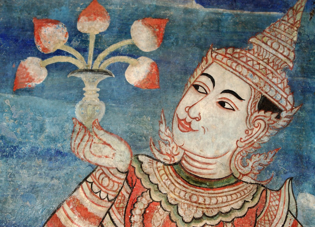 Detalj från en väggmålning i Viharn laikam vid Wat Phra Singh av Thai School