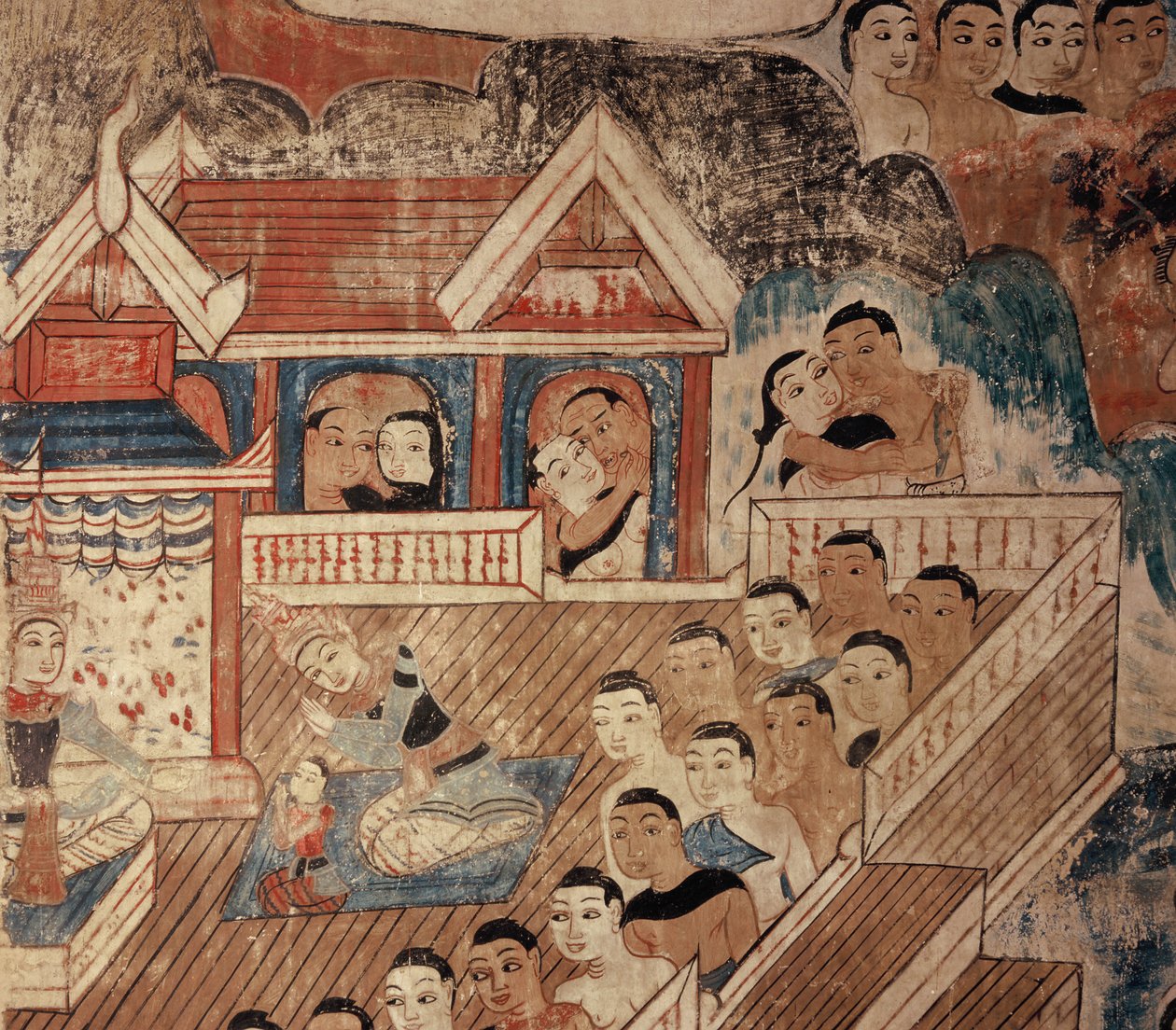 Detalj av väggmålning av Thai School