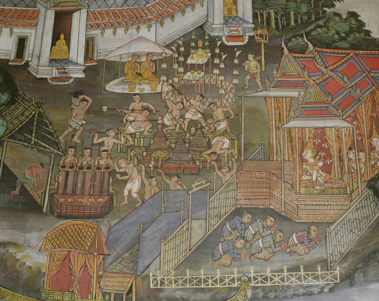 Detalj av staden Phitsanulok, Wat Bowonniwet Vihara, Bangkok av Thai School