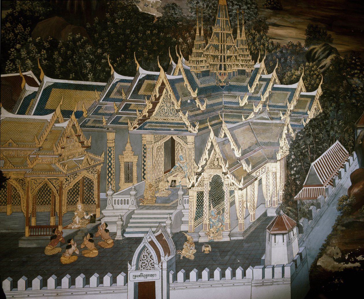 Avsnitt av Buddhas liv (fresk av Thai School