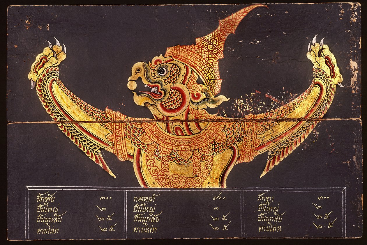 Blad av ett manuskript på thailändsk militärkonst föreställande bilden av en Garuda, 1815 (wc på papper) av Thai School