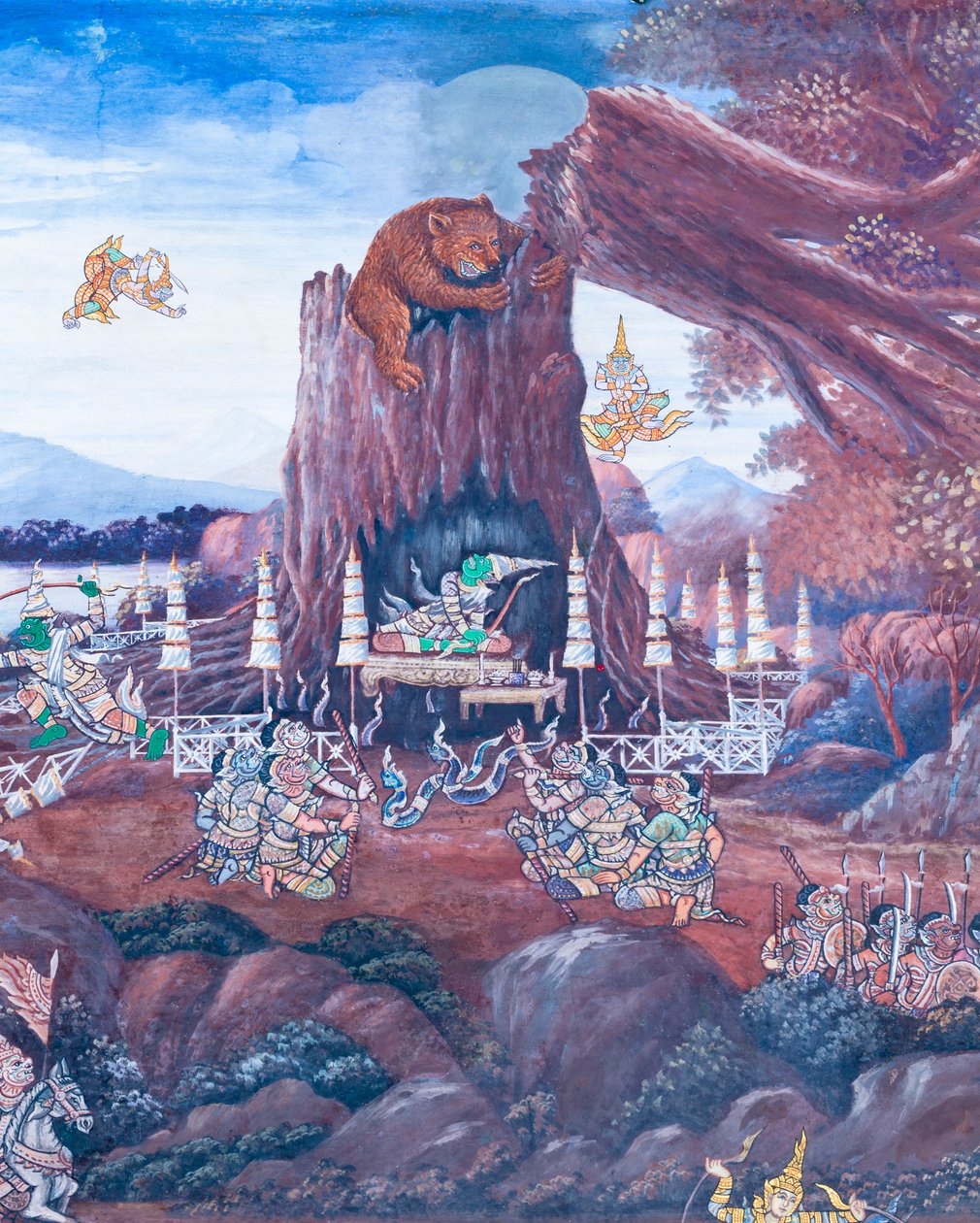Väggmålning med scener ur Ramayana i Wat Phra Kaeo, det kungliga stora palatset, Bangkok, Thailand av Thai School
