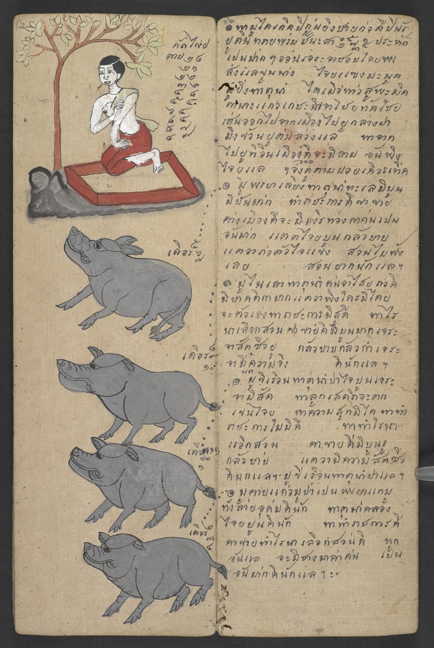 Eller 16455 f.13r, Djur från zodiaken, från Phrommachat (pergament) av Thai School