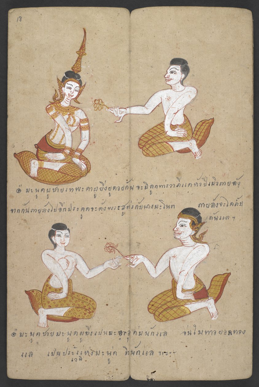 Eller 16455 f.18r, Lyckliga och oturliga kombinationer av par, från Phrommachat (pergament) av Thai School