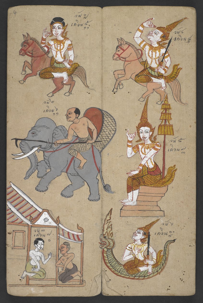 Eller 16455 f.4r, Djur från zodiaken, från Phrommachat (pergament) av Thai School